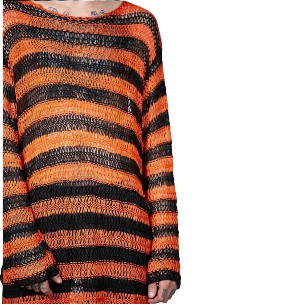 Killstar Orange and Black Open Weave Knit Long Sleeve Sweater Size Large - Picture 4 of 9